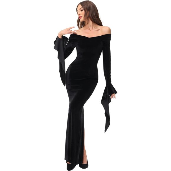 Addams Family Halloween Costumes Women Cosplay Maxi Long Dresses - Picture 1 of 3